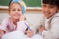 Schoolgirls doing classwork