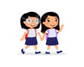 Schoolgirls going to school flat vector illustration