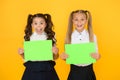 Schoolgirls show poster. Social poster copy space. Socialization involves how children get along with each other. School