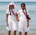 Schoolgirls in uniform hand in hand Royalty Free Stock Photo