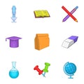 Schoolhouse icons set, cartoon style