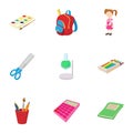 Schoolhouse icons set, cartoon style