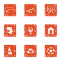 Schoolhouse icons set, grunge style