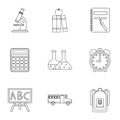 Schoolhouse icons set, outline style