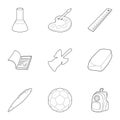 Schooling icons set, outline style