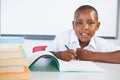 Schoolkid doing homework in classroom