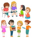 Schoolkids with Books and Teacher on Lesson Vector