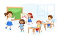 Schoolkids Characters Get Education. Back to School Concept with Children and Teacher Royalty Free Stock Photo