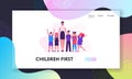 Schoolkids and Pedagogue in Classroom Website Landing Page. School Kids Neatly Lined Up in One Row Together