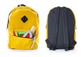 Schooll backpack front and back view on isolated white background