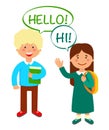 Schoolmates Greeting Flat Vector Illustration Royalty Free Stock Photo