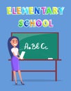 Schoolmistress near Board Teaching Alphabet Poster Royalty Free Stock Photo