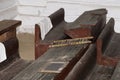 Schoolroom, old vintage wooden desk