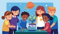 In a schools STEAM lab a group of eager students excitedly huddle around a 3D printer that is in the process of creating
