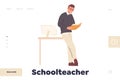 Schoolteacher landing page or web banner design with man tutor standing in classroom