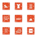 Schoolwork icons set, grunge style