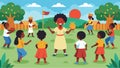 A schoolyard filled with students playing traditional games from African and American cultures while learning about the Royalty Free Stock Photo