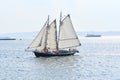 Schooner Apollonia sails in NY Harbor with Staten Island in the background