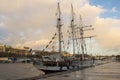 The schooner Boudeuse anchored near bridge Alexander III, Paris, France. Royalty Free Stock Photo