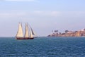 Schooner sails past Point Loma near San Diego, Cal Royalty Free Stock Photo