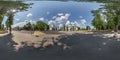 SCHUCHIN, BELARUS - AUGUST 2019: full seamless spherical hdri panorama 360 degrees angle view in park near church equirectangular