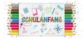 Schulanfang Checked Folded Banner Letters Pencils Header Royalty Free Stock Photo