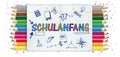 Schulanfang Checked Folded Banner Letters Pencils Header 2 Royalty Free Stock Photo