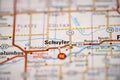 Schuyler, Nebraska in the United States, highlighted on a world map Royalty Free Stock Photo