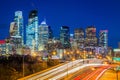 The Schuylkill Expressway and skyline at night in Philadelphia, Pennsylvania