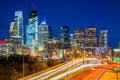 The Schuylkill Expressway and skyline at night in Philadelphia, Pennsylvania