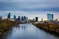 The Schuylkill River and skyline in Philadelphia, Pennsylvania.