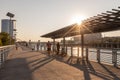 Schuylkill River Trail in Philadelphia, Pennsylvania. Schuylkill Banks Park with a trail and skyline views. People are Running Royalty Free Stock Photo