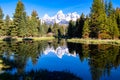 Schwabacher Landing in the early morning in Grand Teton National Park, Wyoming, with mountain reflections on the Snake River Royalty Free Stock Photo