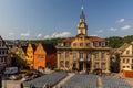 SCHWABISCH HALL, GERMANY - AUGUST 30, 2019: Town hall at Marktplatz (Market Square) in Schwabisch Hall, Germa Royalty Free Stock Photo