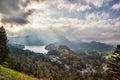 Schwangau lake in Bavaria Alps against sunset, Germany Royalty Free Stock Photo