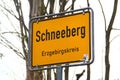 Schwarzenberg, Germany - March 31, 2024: City limit sign at the entrance to Schwarzenberg, a former mining town in the Ore Royalty Free Stock Photo