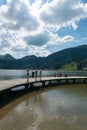 Schwarzsee, FR / Switzerland - 1 June 2019: tourist people enjoy a visit to Lake Schwarzsee in Fribourg as a family vacation