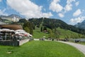 Schwarzsee, FR / Switzerland - 1 June 2019: tourists enjoy a day out and a break in the restaurant on the shores of Schwarzsee