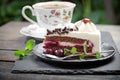 Schwarzwald cake, Black Forest cake and cup of coffee