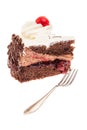 SchwarzwÃÂ¤lderkirschtorte - A piece of Black Forest cake with fork before Royalty Free Stock Photo