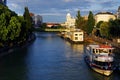 VIENA, AUSTRIA, 15 SEPTEMBER, 2019: Beautiful view from Schwedenbrucke in Viena. Royalty Free Stock Photo