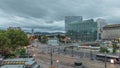 The Schwedenplatz is a square in central Vienna, located at the Danube Canal aerial night to day timelapse Royalty Free Stock Photo