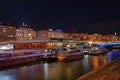 Schwedenplatz at night. Danube river. Danube Canal - landmark attraction in Vienna, Austria Royalty Free Stock Photo