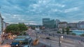 The Schwedenplatz is a square in central Vienna, located at the Danube Canal aerial day to night timelapse Royalty Free Stock Photo