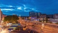 The Schwedenplatz is a square in central Vienna, located at the Danube Canal aerial day to night timelapse Royalty Free Stock Photo