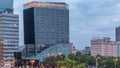 The Schwedenplatz is a square in central Vienna, located at the Danube Canal aerial day to night timelapse Royalty Free Stock Photo