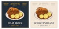 Schweinshaxe roasted ham hock pork knuckle retro vintage illustration