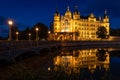 Schwerin Castle in Germany seen at night.