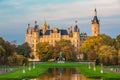 Schwerin castle seen from the park with colored foliage Royalty Free Stock Photo