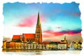 Schwerin Cathedral, Germany, color painting illustration.